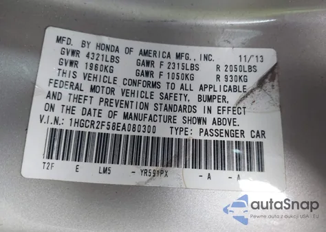 2014 Honda Accord Sport из США, поврежденный, VIN 1HGCR2F58EA080300